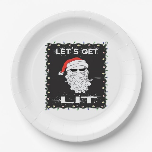 Let's Get Lit Funny Christmas Drinking Essential Paper Plate (Front)