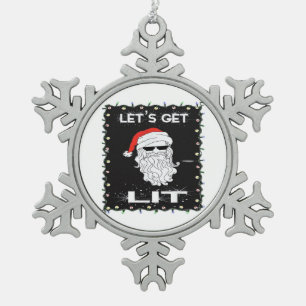 Let's Get Lit Funny Christmas Drinking Essential Snowflake Pewter Christmas Ornament