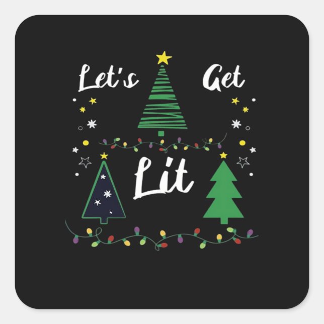 Let's Get Lit Funny Christmas Drinking Essential Square Sticker (Front)