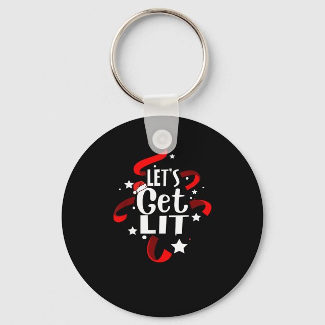 Let's Get Lit Funny Christmas Drinking  Key Ring (Front)