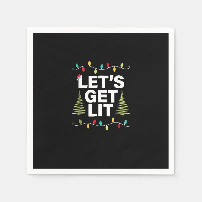 Let's Get Lit Funny Christmas Drinking Lights Napkin (Front)