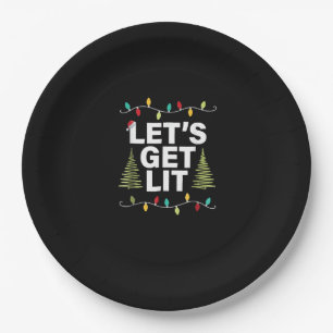Let's Get Lit Funny Christmas Drinking Lights Paper Plate