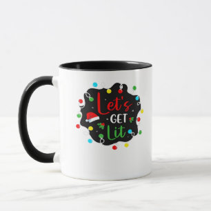 Let's Get Lit Funny Christmas Drinking Lights Sant Mug