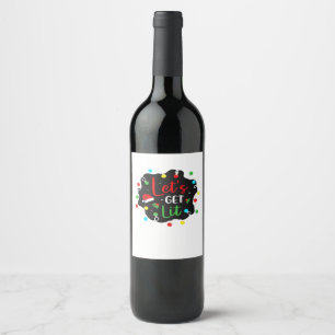 Let's Get Lit Funny Christmas Drinking Lights Sant Wine Label