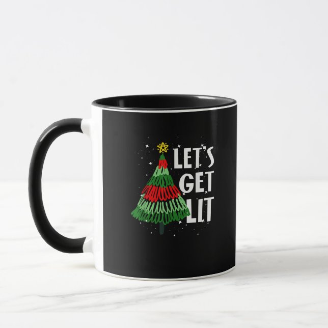 Let's Get Lit Funny Christmas Drinking Men Women Mug (Left)