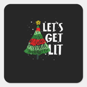 Let's Get Lit Funny Christmas Drinking Men Women Square Sticker