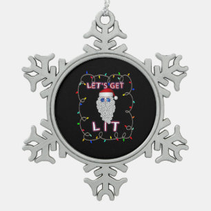 Let's Get Lit Funny Christmas Drinking Snowflake Pewter Christmas Ornament