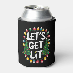 Let's Get Lit Funny Christmas Drinking Xmas Lights Can Cooler