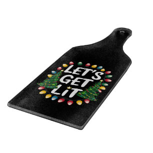 Let's Get Lit Funny Christmas Drinking Xmas Lights Cutting Board