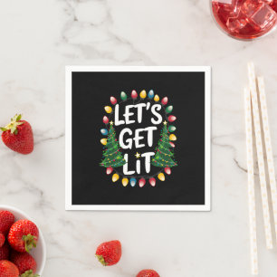 Let's Get Lit Funny Christmas Drinking Xmas Lights Napkin