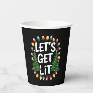 Let's Get Lit Funny Christmas Drinking Xmas Lights Paper Cups