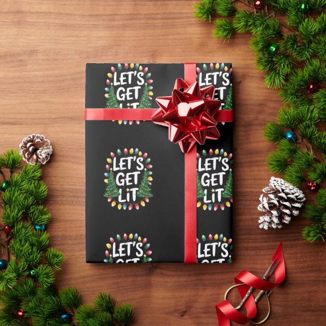Let's Get Lit Funny Christmas Drinking Xmas Lights Wrapping Paper (Holiday Gift)