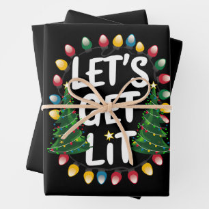 Let's Get Lit Funny Christmas Drinking Xmas Lights Wrapping Paper Sheet