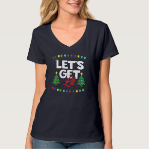 Let's Get Lit Funny Christmas Drinking Xmas Tree L T-Shirt