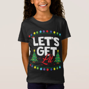 Let's Get Lit Funny Christmas Drinking Xmas Tree L T-Shirt