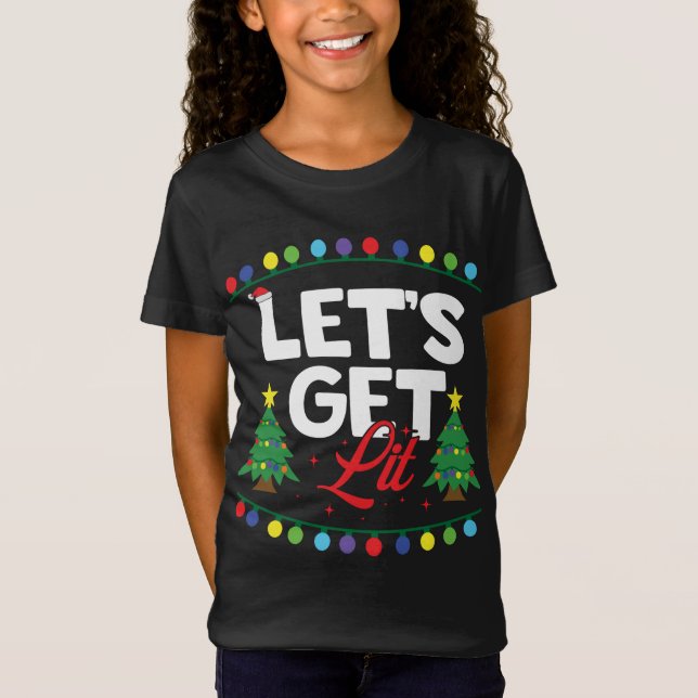 Let's Get Lit Funny Christmas Drinking Xmas Tree L T-Shirt (Front)