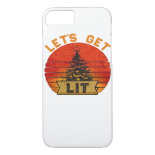 Let's Get Lit Funny Christmas Humor Quote Vintage  iPhone 8/7 Case
