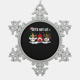 Let's Get Lit Funny Christmas Lights Christmas Gno Snowflake Pewter Christmas Ornament
