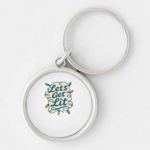 Let's Get Lit Funny Christmas Lights Holiday Party Key Ring