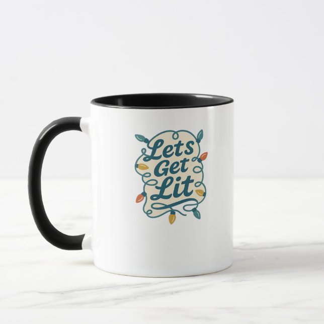 Let's Get Lit Funny Christmas Lights Holiday Party Mug (Left)