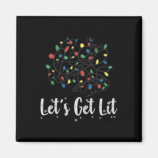 Let's Get Lit Funny Christmas Lights Pyjamas For F Magnet (Front)