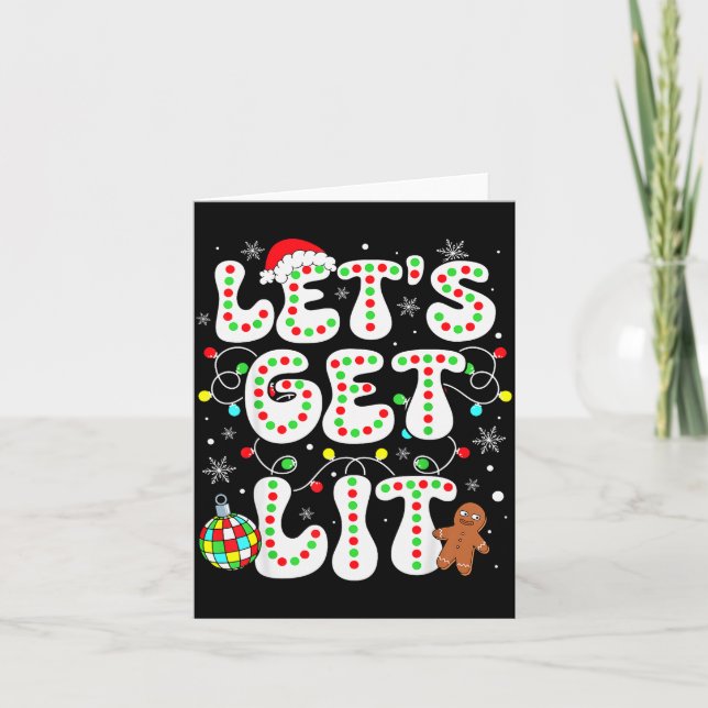 Let's Get Lit Funny Christmas Lights Xmas Pajamas  Card (Front)