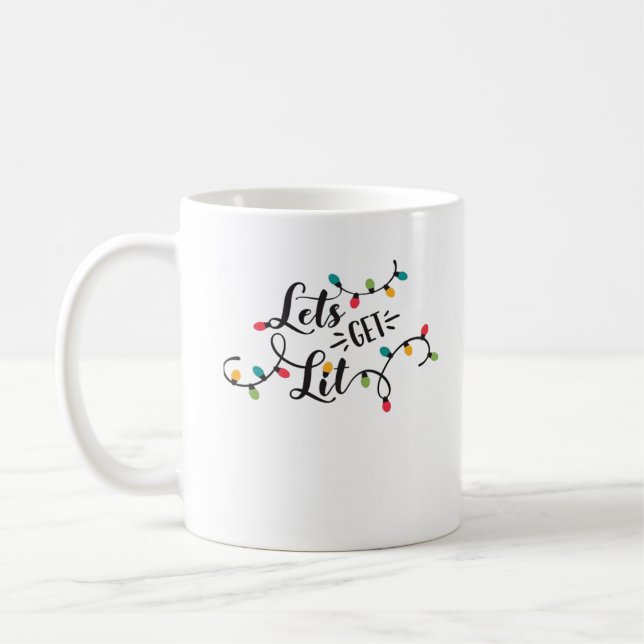 Let's Get Lit Funny Christmas Pun Classic Coffee Mug (Left)