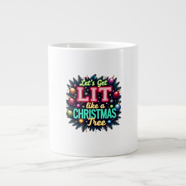 Let's Get Lit -  Funny Christmas Pun Graphic Holid Large Coffee Mug (Front)