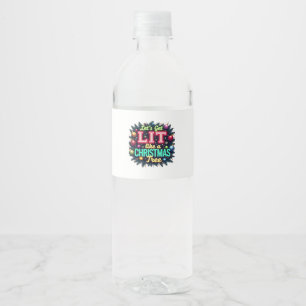 Let's Get Lit -  Funny Christmas Pun Graphic Holid Water Bottle Label