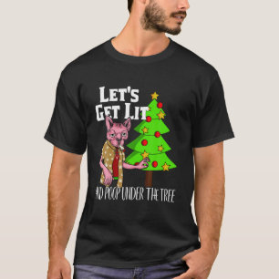 Let's Get Lit Funny Christmas Pyjamas Stoner Kitty T-Shirt