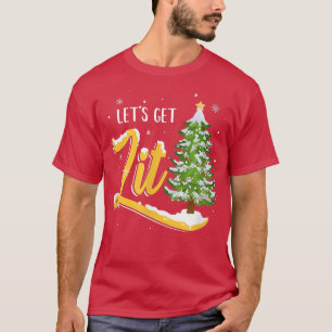 Let's Get Lit Funny Christmas Tree Drinking Beer T-Shirt