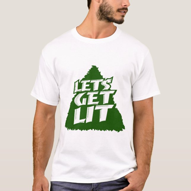 "Let's Get Lit" Funny Christmas Tree Holiday Party T-Shirt (Front)