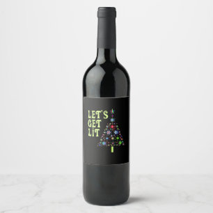 Let's Get Lit Funny Christmas Wine Label