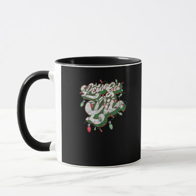 Let's Get Lit - Funny Drinking Christmas Light Gra Mug (Left)