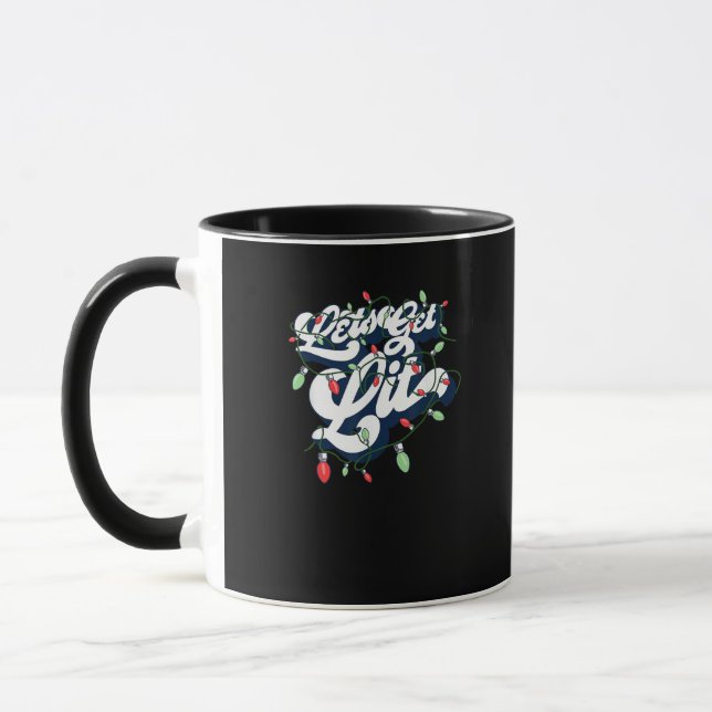 Let's Get Lit! Funny Drinking Christmas Light Grap Mug (Left)