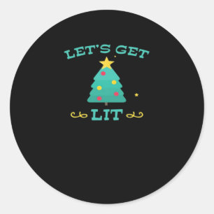 Let's Get Lit Funny Drunk Drinking Christmas Tree Classic Round Sticker