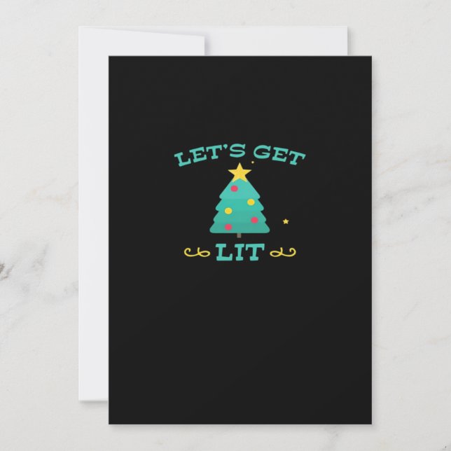 Let's Get Lit Funny Drunk Drinking Christmas Tree  Holiday Card (Front)