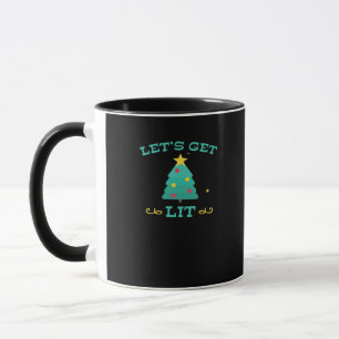 Let's Get Lit Funny Drunk Drinking Christmas Tree Mug