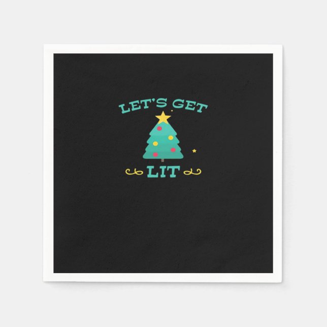 Let's Get Lit Funny Drunk Drinking Christmas Tree  Napkin (Front)