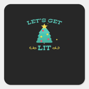 Let's Get Lit Funny Drunk Drinking Christmas Tree  Square Sticker