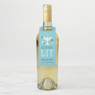 Let's Get Lit Funny Hanukkah Bottle Tag