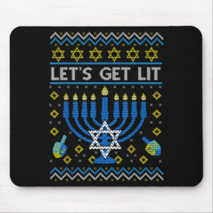 Let's Get Lit Funny Jewish Holiday Chanukah Ugly H Mouse Mat