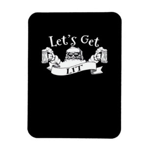 Let's Get Lit Funny Santa Beer Drinking Christmas  Magnet