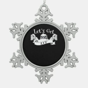Let's Get Lit Funny Santa Beer Drinking Christmas  Snowflake Pewter Christmas Ornament