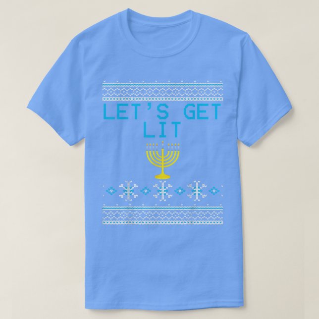 Let's Get Lit Funny Ugly Hanukkah  Menorah  T-Shirt (Design Front)