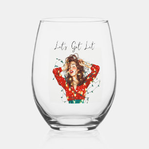 Let's Get Lit Funny Wine Glass