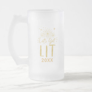 Let's Get Lit Gold Typography New Year's Eve Party Frosted Glass Beer Mug