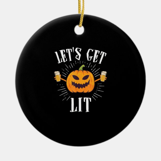 Let's Get Lit Halloween Beer Drinker Ceramic Tree Decoration (Front)