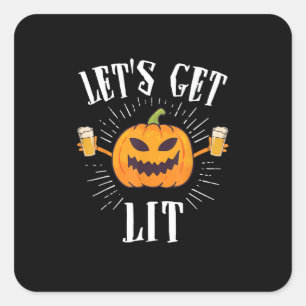 Let's Get Lit Halloween Beer Drinker Square Sticker