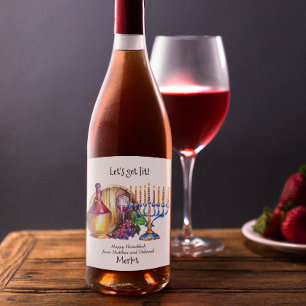 Let's Get Lit Hanukkah Funny Gift Wine Wine Label
